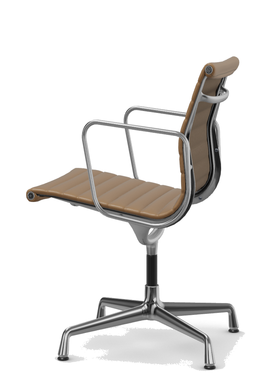 Vitra Aluminium Chair EA 108 w karmelowej skórze