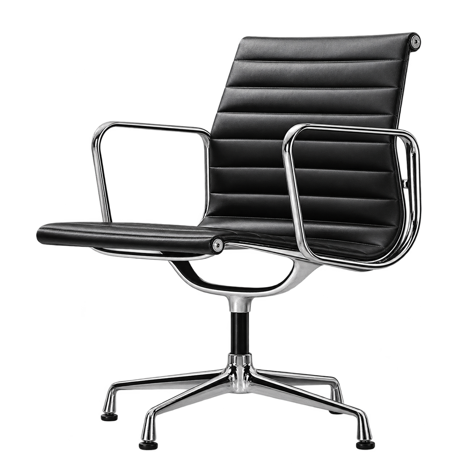 Vitra Aluminium Chair EA 108 w czarnej skórze